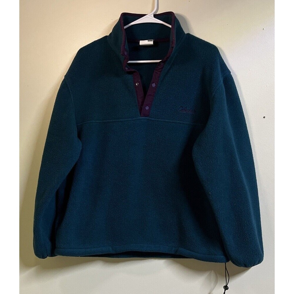 Cabelas Jacket Women Medium Green & Puple Fleece 1/4 Button Pullover Outerwear